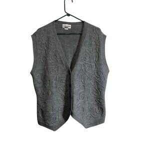 Vtg Alfred Dunner Sweater Vest Womens M Cable Gray Preppy Cottage Academia